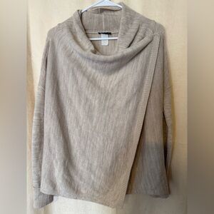Venus Sweater, Women’s Size Large Tan Snap Closure Cowl Neck Sweater